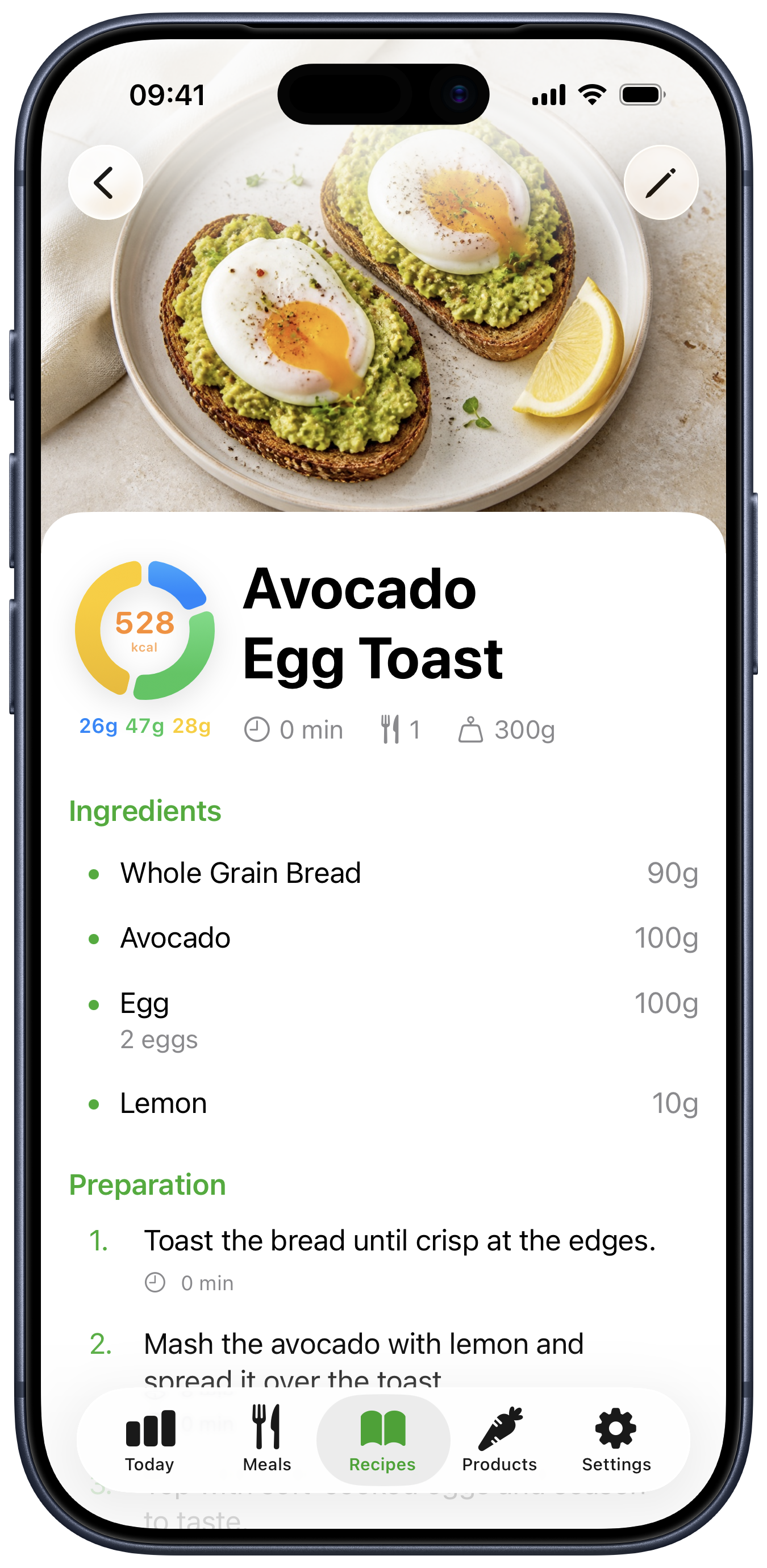 An Avo recipe with nutrition, ingredients, cooking steps, and tips
